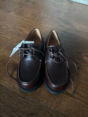 Zara Boys Classic Brown Leather Moc Toe Lace-Up Shoes